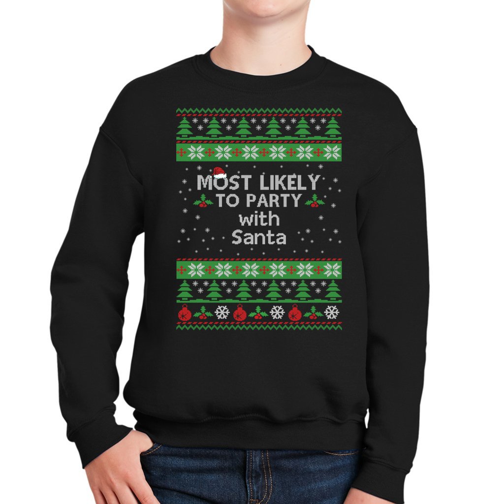 Most Likely To Party With Santa Christmas Sweaters For Kids - Image 7