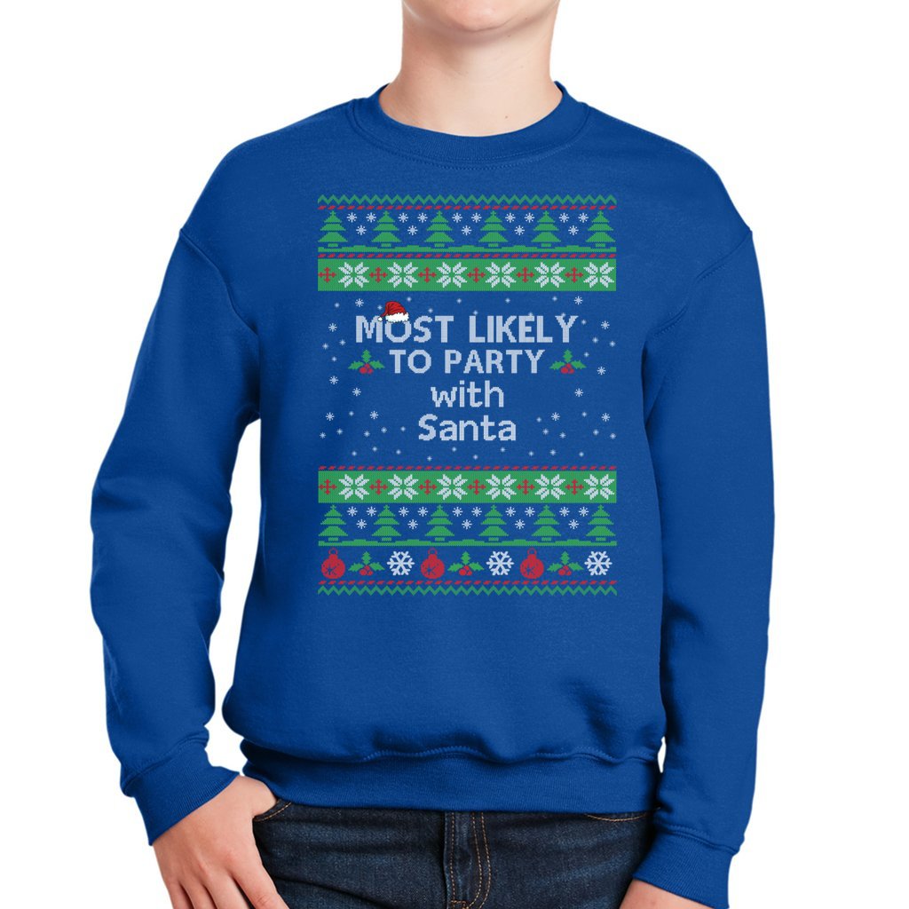 Most Likely To Party With Santa Christmas Sweaters For Kids - Image 5
