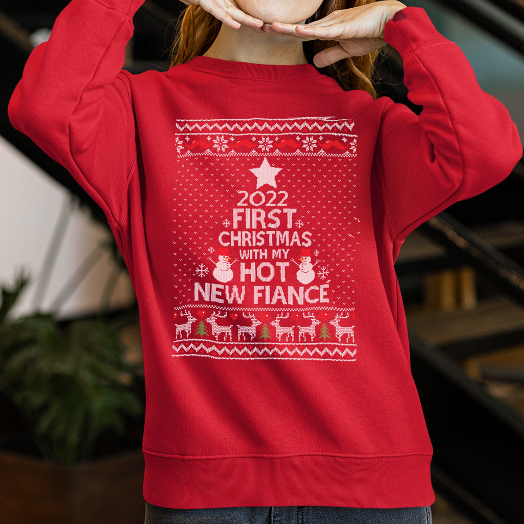 2022 First Christmas With My Fiancé Matching Christmas Sweater For Couples