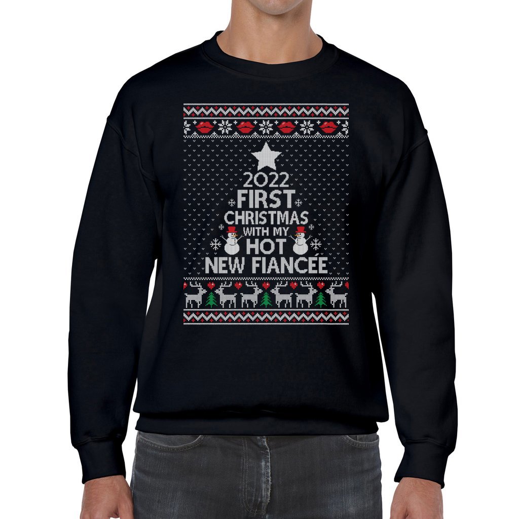 First Christmas With My Hot New Fiancée 2022 Matching Ugly Christmas Sweater For Couples - Image 4