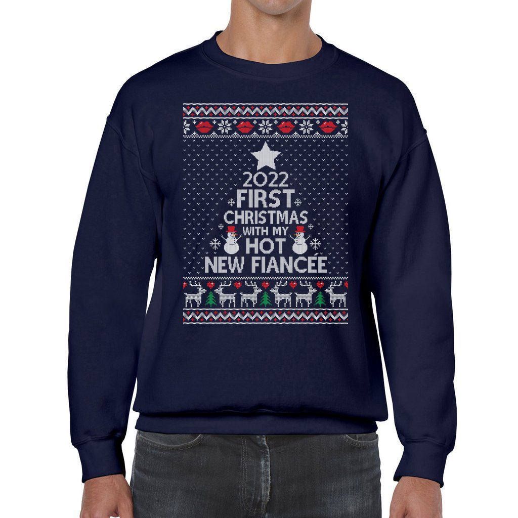 First Christmas With My Hot New Fiancée 2022 Matching Ugly Christmas Sweater For Couples - Image 7
