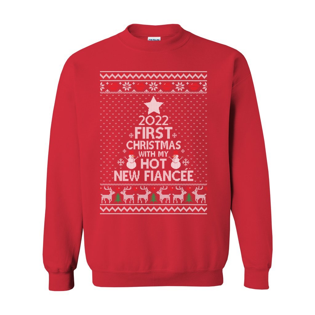 First Christmas With My Hot New Fiancée 2022 Matching Ugly Christmas Sweater For Couples - Image 9