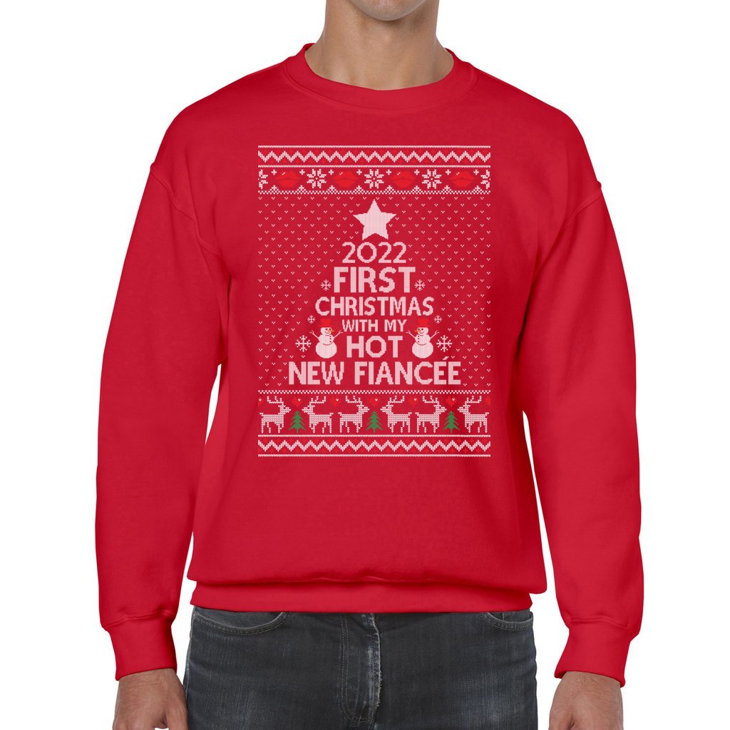 First Christmas With My Hot New Fiancée 2022 Matching Ugly Christmas Sweater For Couples - Image 3
