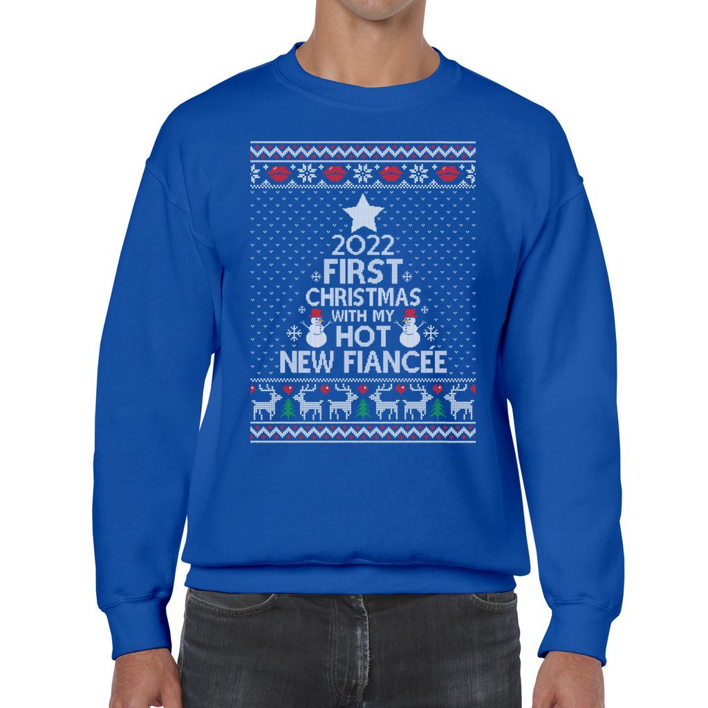First Christmas With My Hot New Fiancée 2022 Matching Ugly Christmas Sweater For Couples - Image 5