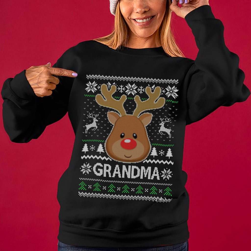 Cute Reindeer Family Christmas Sweaters For GrandMa