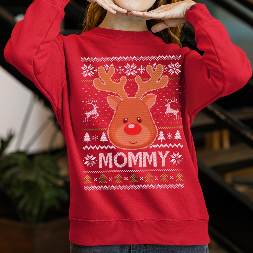 Cute Reindeer Family Christmas Sweaters For Mom