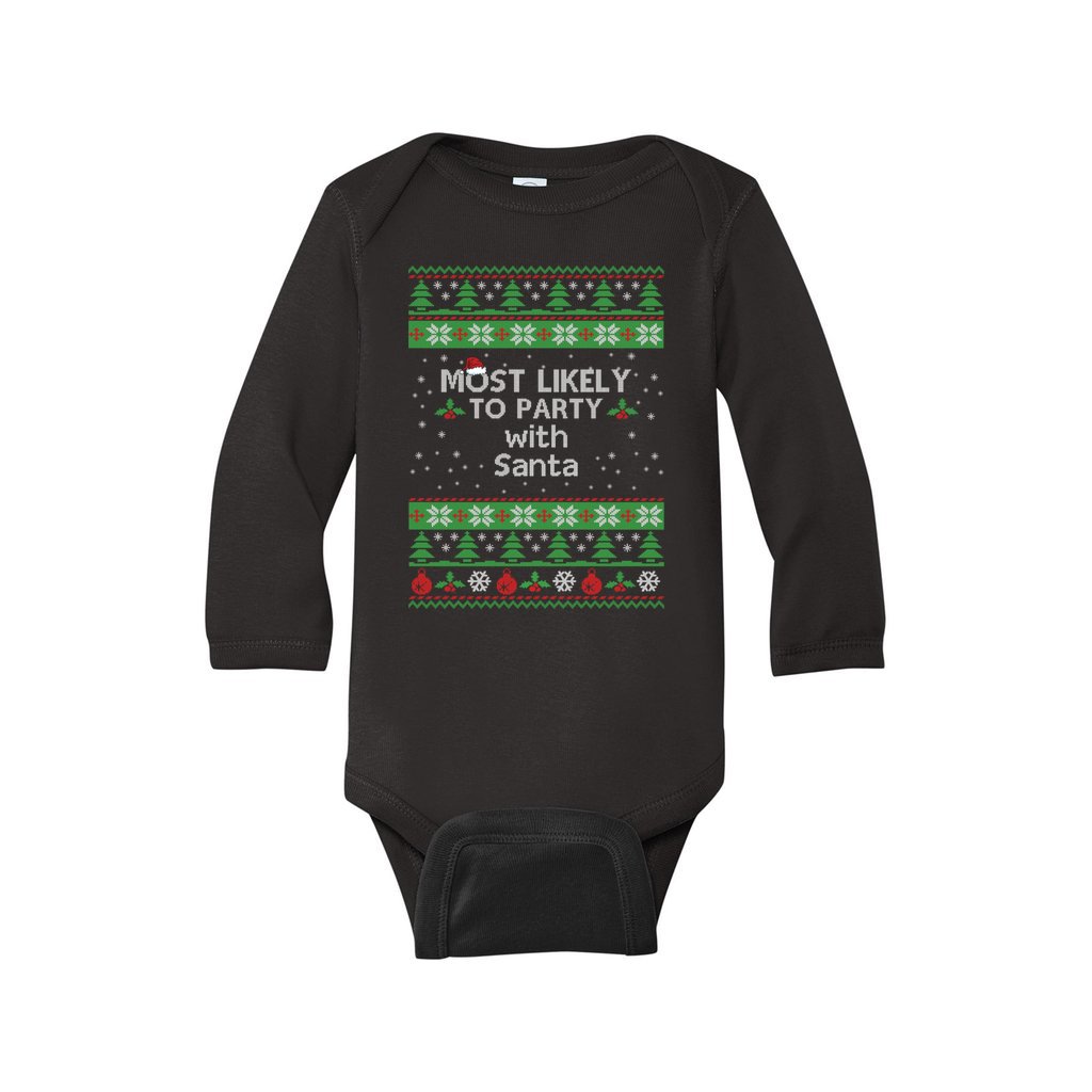 Family Christmas Matching Sweaters Most Likely To Party With Santa Baby Long Sleeve Bodysuit