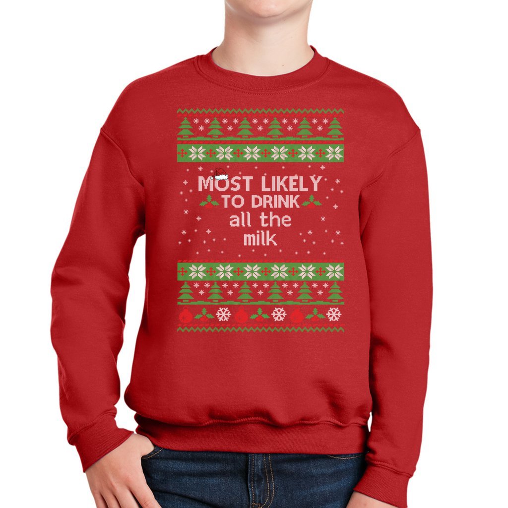 Matching Family Ugly Christmas Sweaters For Kids Most Likely To Drink All The Milk - Image 4