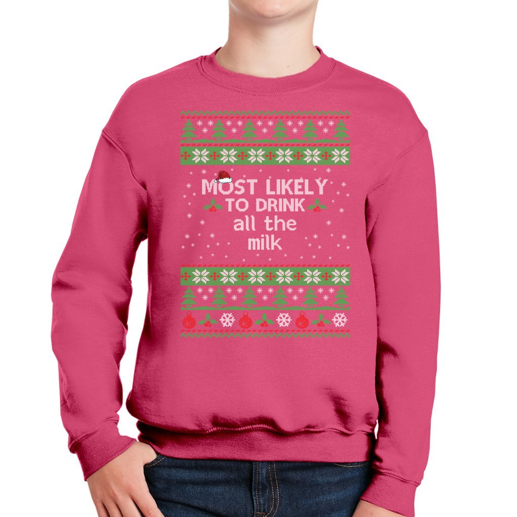 Matching Family Ugly Christmas Sweaters For Kids Most Likely To Drink All The Milk - Image 6