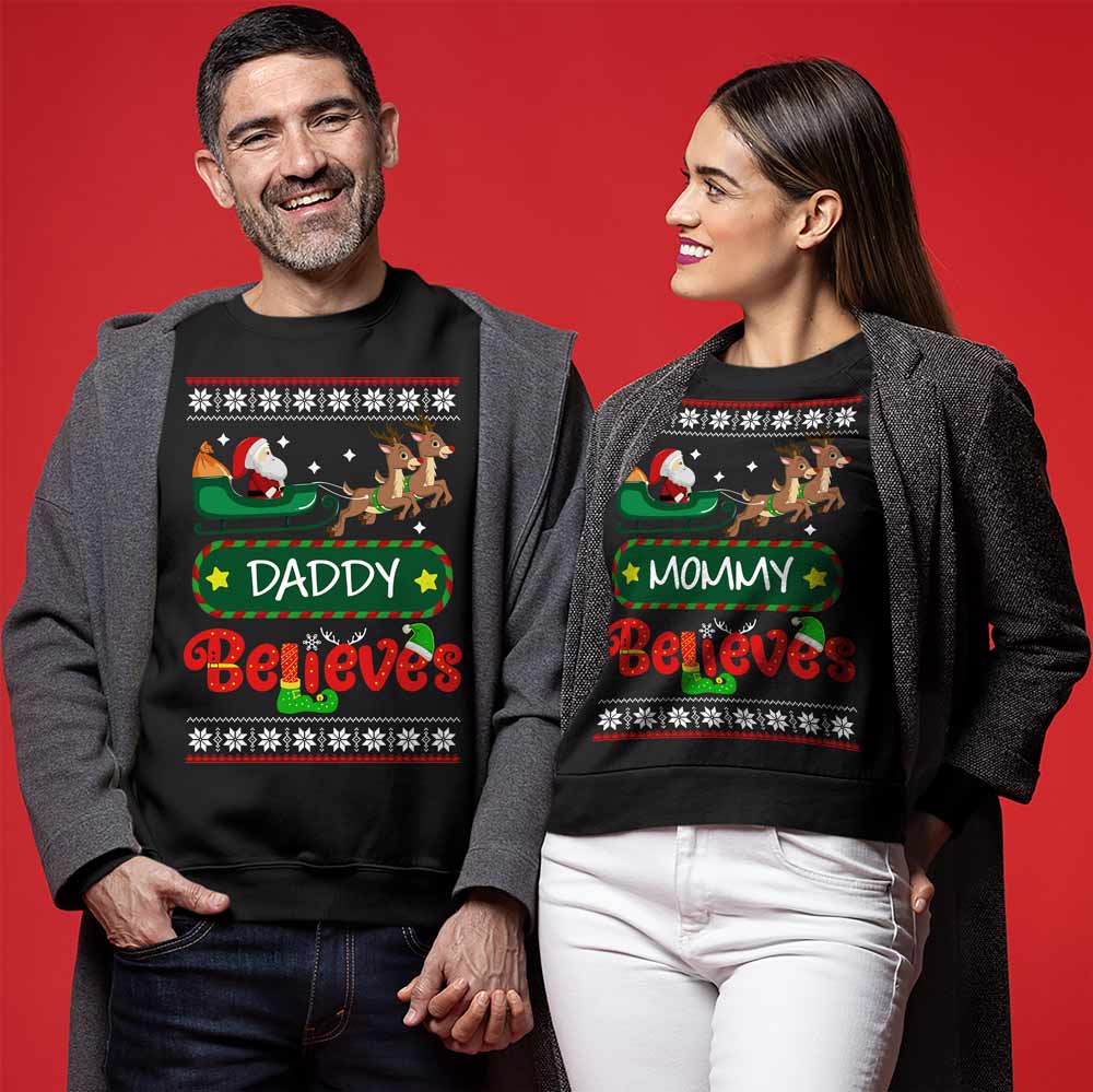 Believe Santa Sleigh Personalized Ugly Christmas Sweater