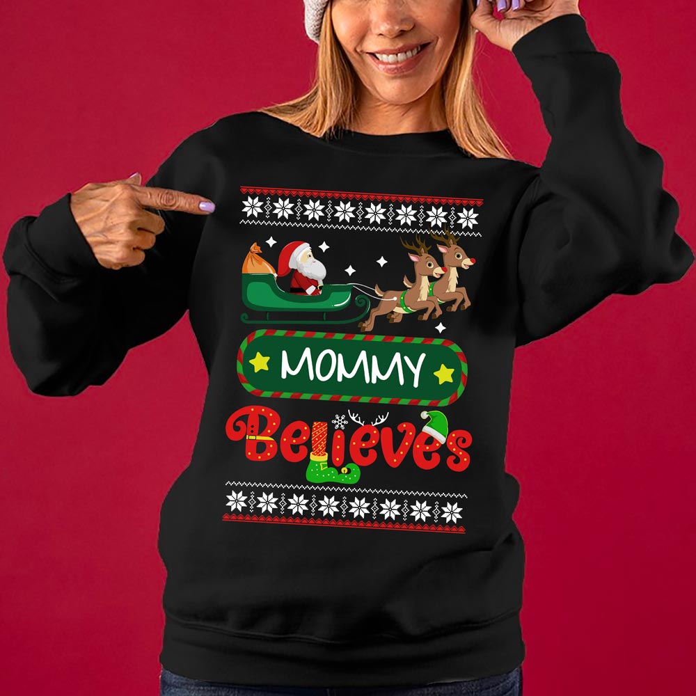Believe Santa Sleigh Personalized Ugly Christmas Sweater Women
