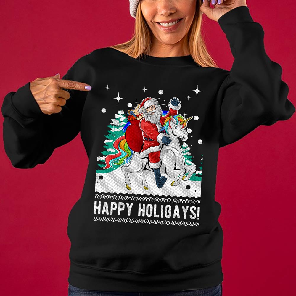 Funny Santa Happy Holigays Women's Ugly Christmas Sweater