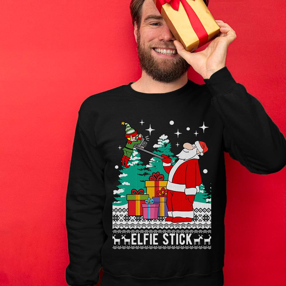 Elf Santa Selfie Men's Ugly Christmas Sweater