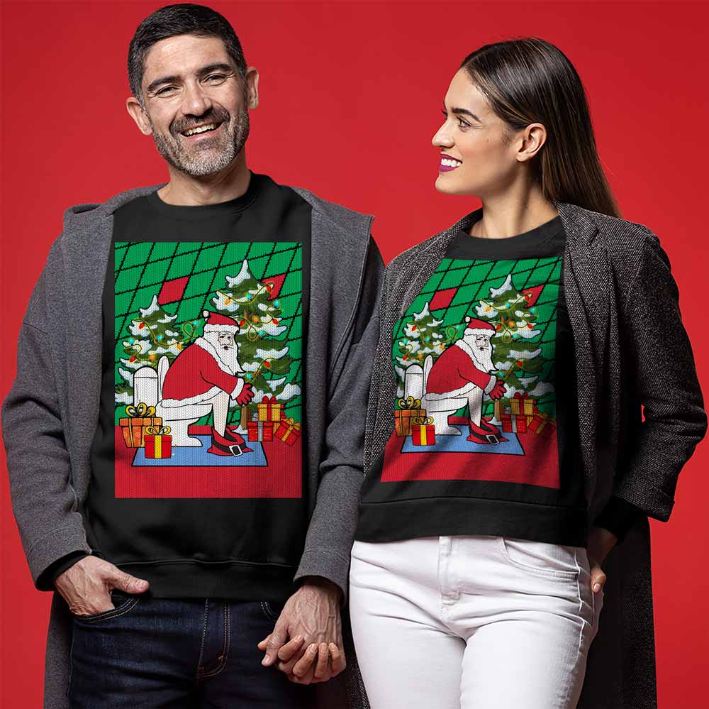 Santa On Toilet Funny Ugly Christmas Sweater