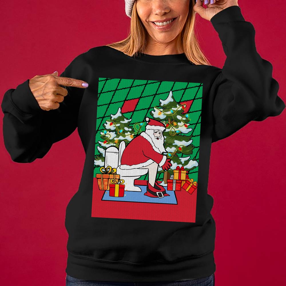 Santa On Toilet Women's Ugly Christmas Sweater