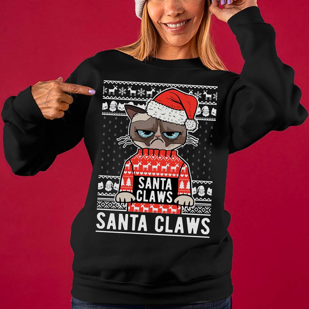 Santa Claws Cat Christmas Sweater Women