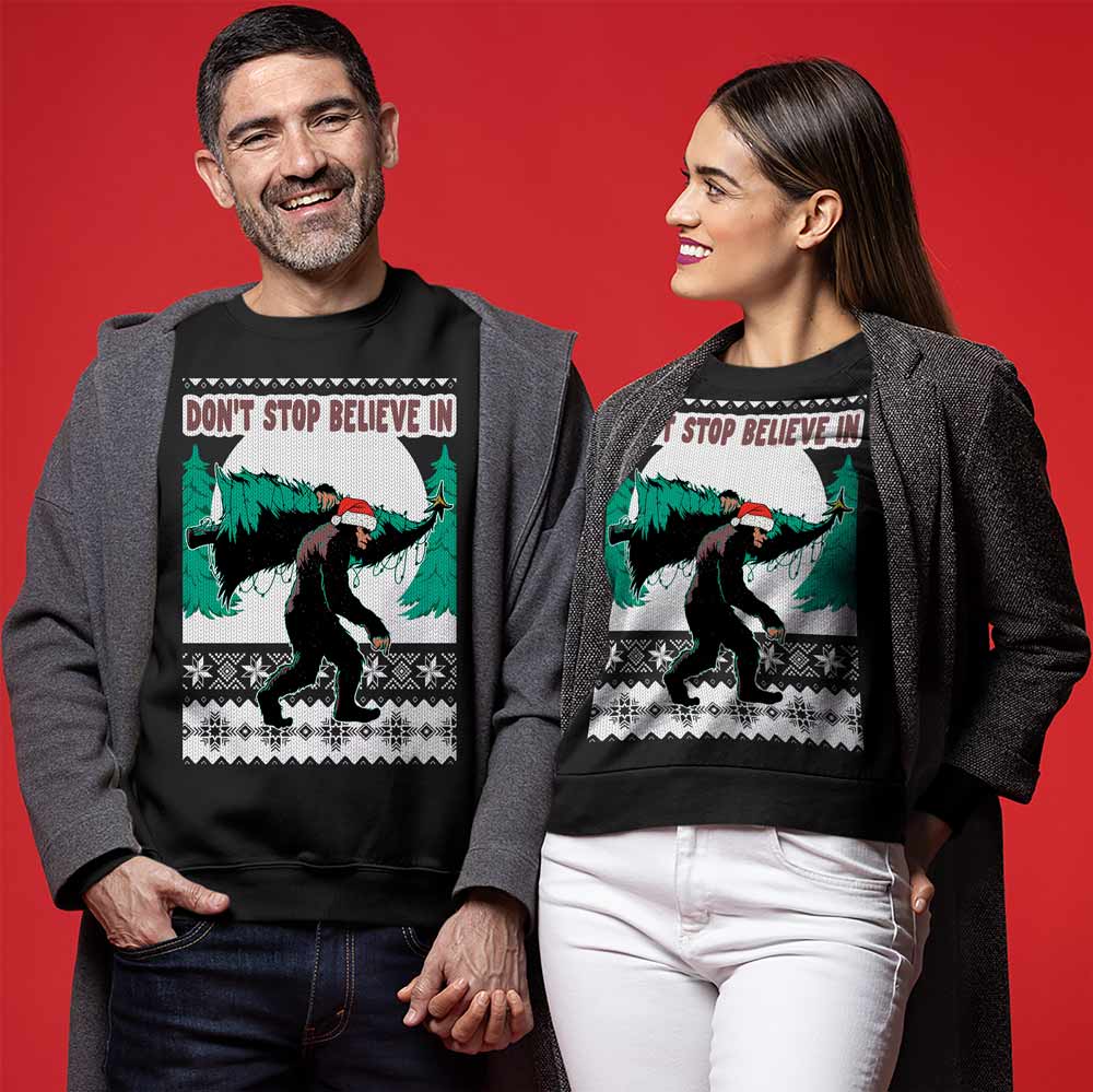 Don’t Stop Believe In Bigfoot Ugly Christmas Sweater