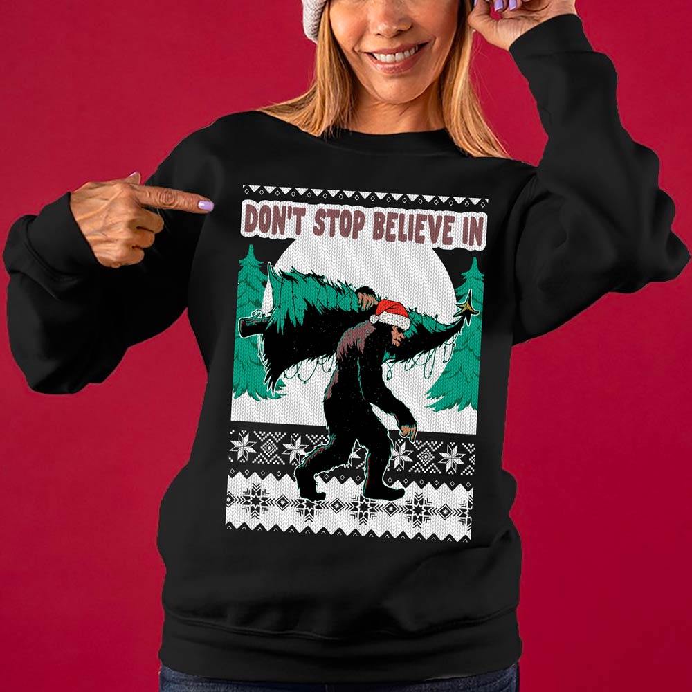 Don’t Stop Believe In Bigfoot Women's Ugly Christmas Sweater