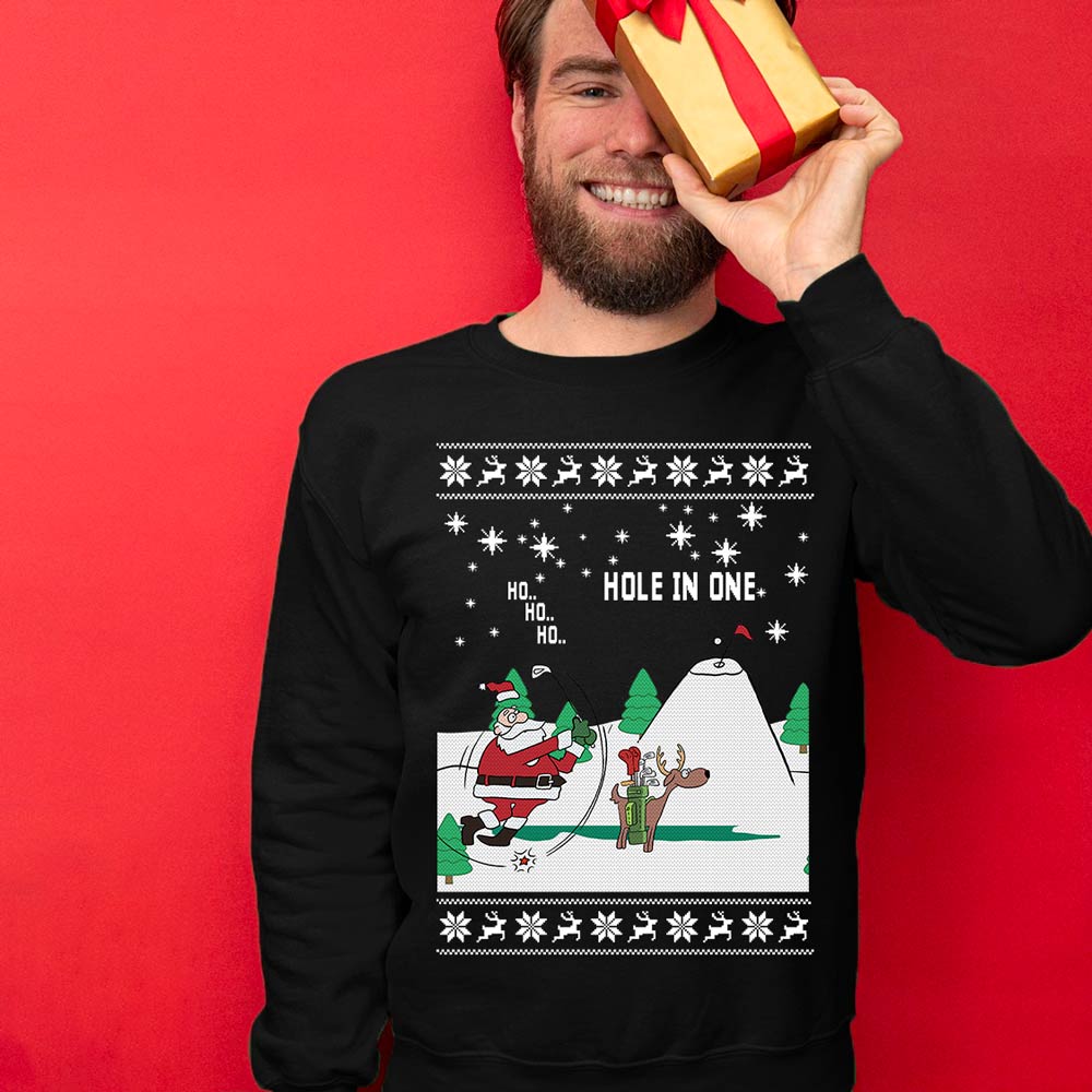 North Pole Santa Playing Golf Men's Ugly Christmas Sweater