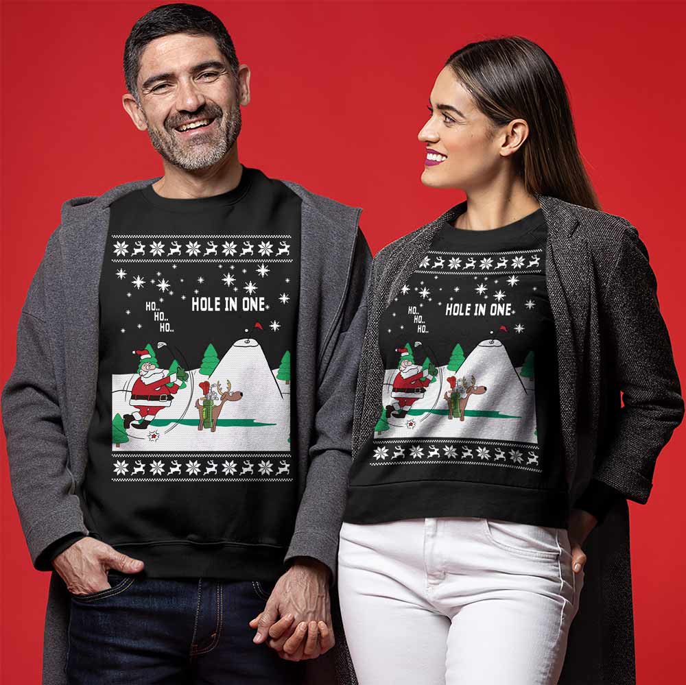 North Pole Santa Playing Golf Ugly Christmas Sweater