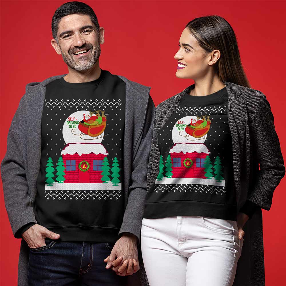 Funny Self-driving Sled Ugly Christmas Sweater