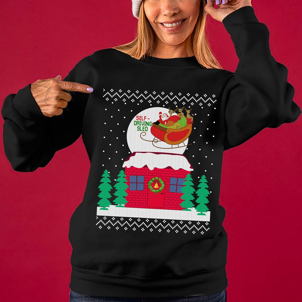 Funny Self-driving Sled Women's Ugly Christmas Sweater