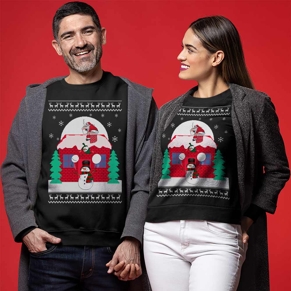 Funny Snowman Naughty Santa Ugly Christmas Sweater