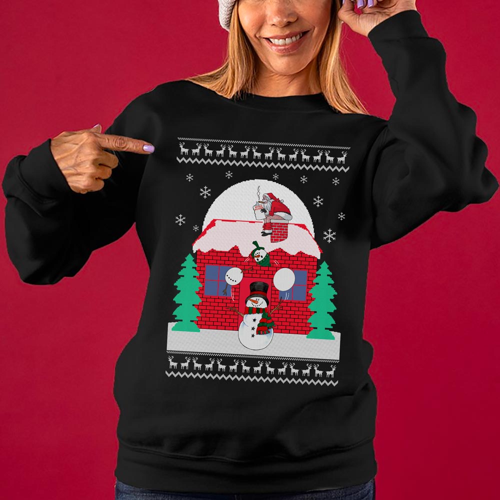 Funny Snowman Naughty Santa Women's Ugly Christmas Sweater