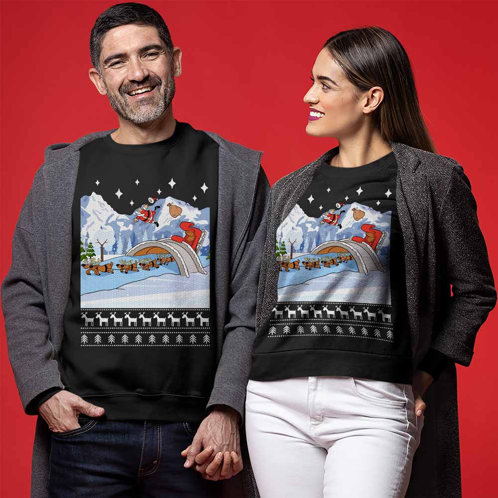 Funny Santa Sleigh Ugly Christmas Sweater