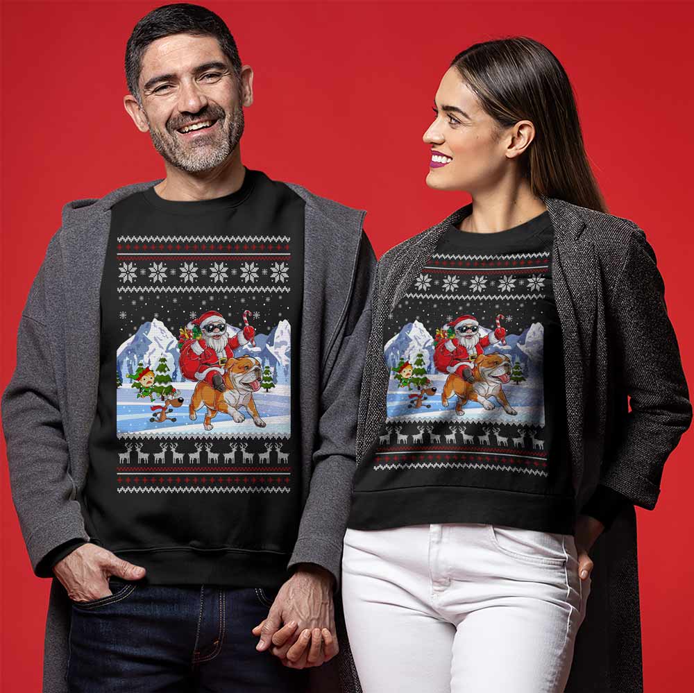 Santa Riding Bulldog Ugly Christmas Sweater