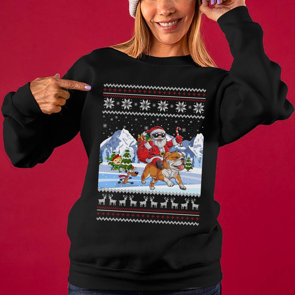 Santa Riding Bulldog Women's Ugly Christmas Sweater