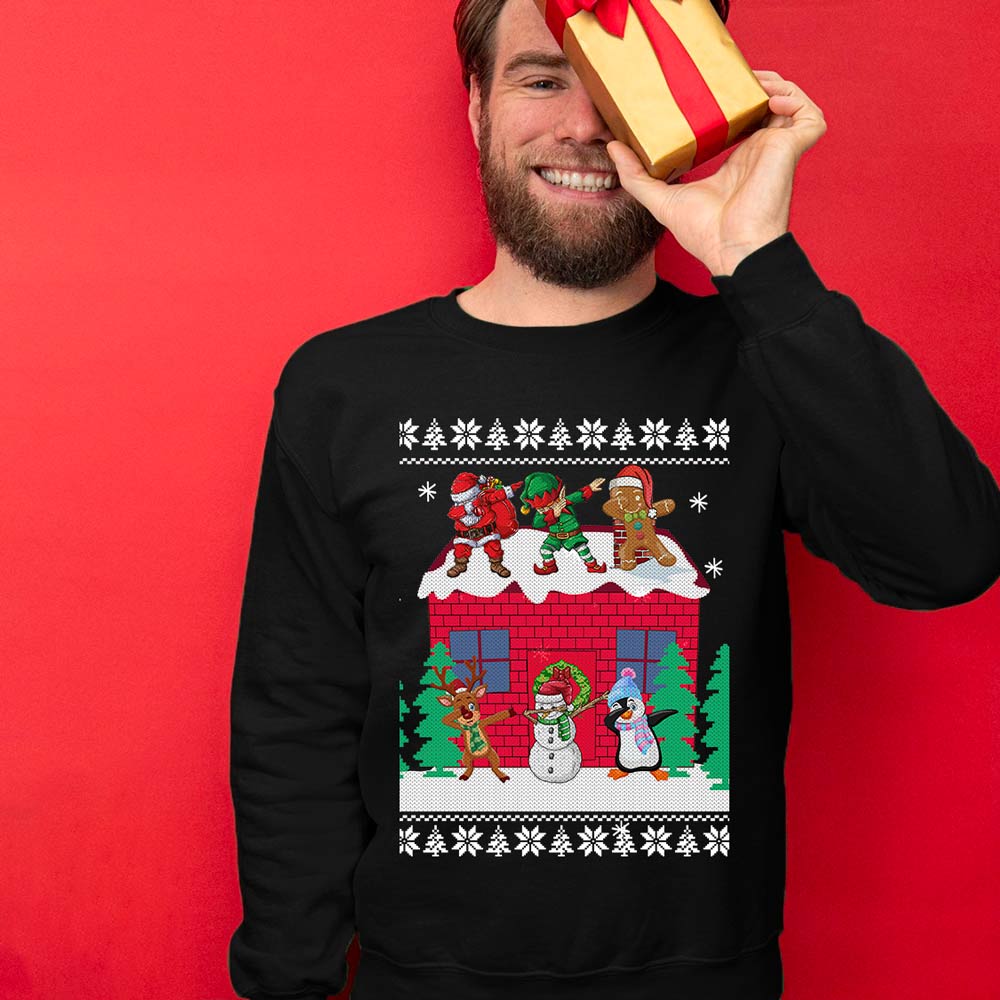 Dabbing Santa Elf Friends Men's Ugly Christmas Sweater