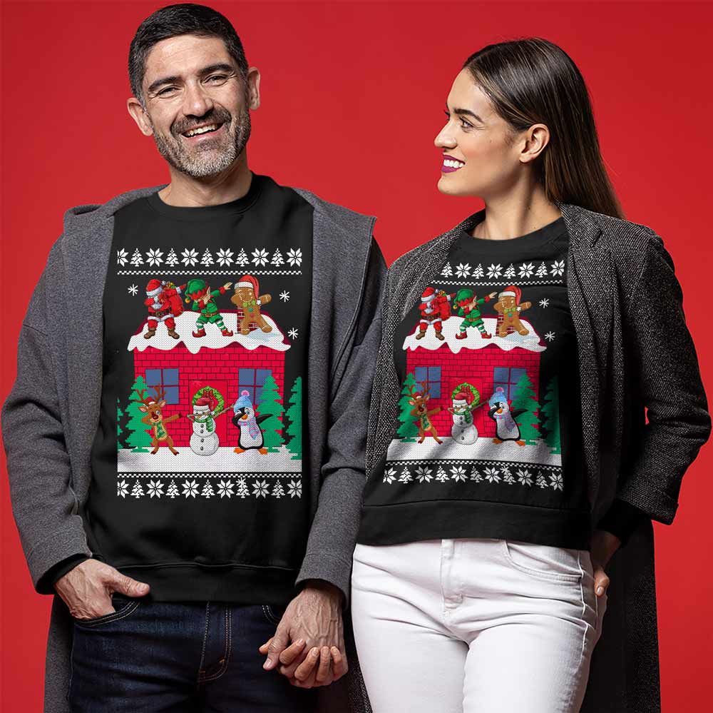 Dabbing Santa Elf Friends Ugly Christmas Sweater
