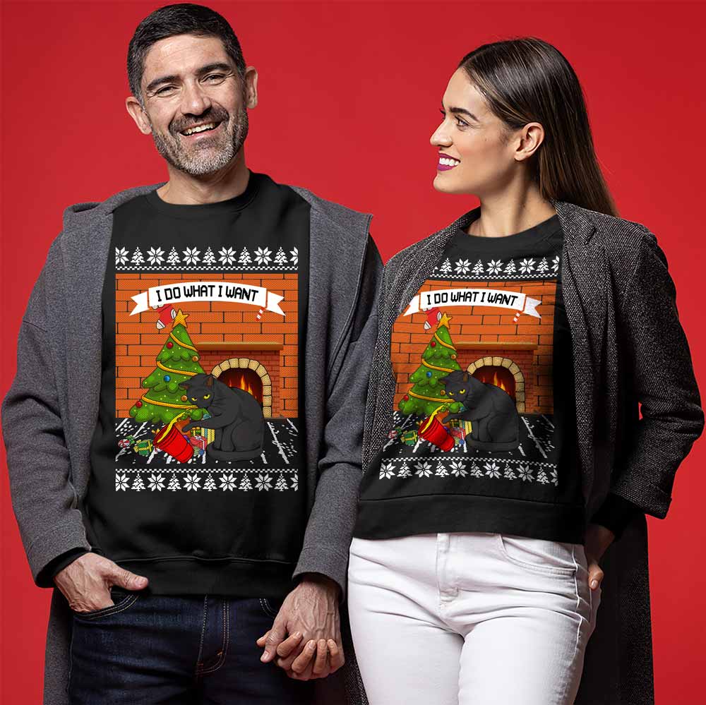 Mischievous Black Cat Ugly Christmas Sweater