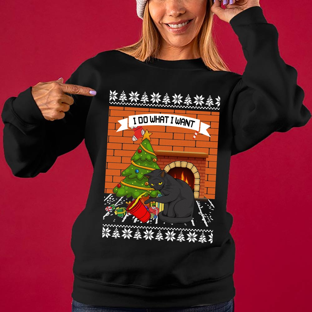 Mischievous Black Cat Women's Ugly Christmas Sweater