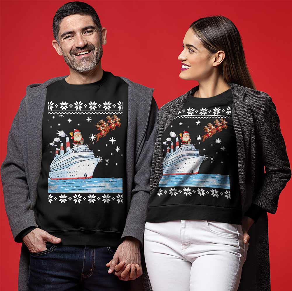 Santa Reindeer Ship Ugly Christmas Sweater