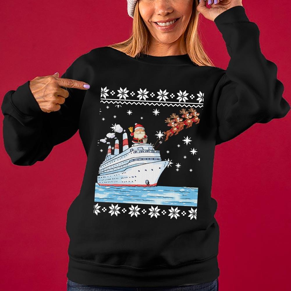 Santa Reindeer Ship Women's Ugly Christmas Sweater