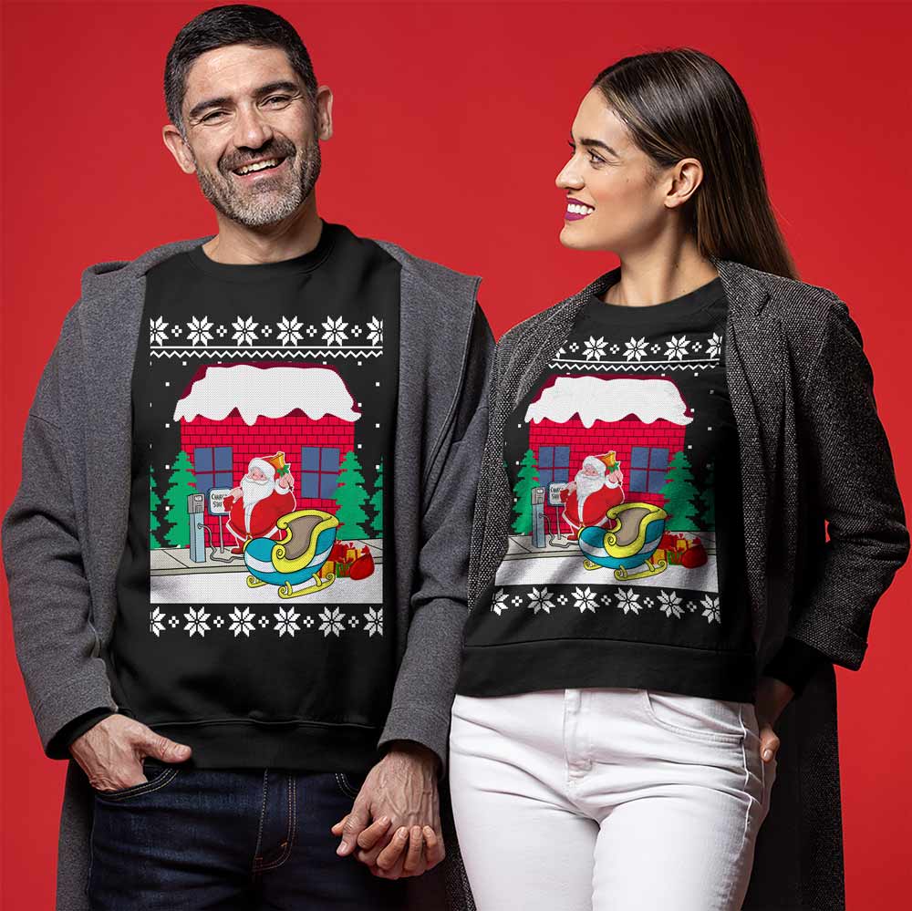 Funny Santa Sleigh Station Ugly Christmas Sweater