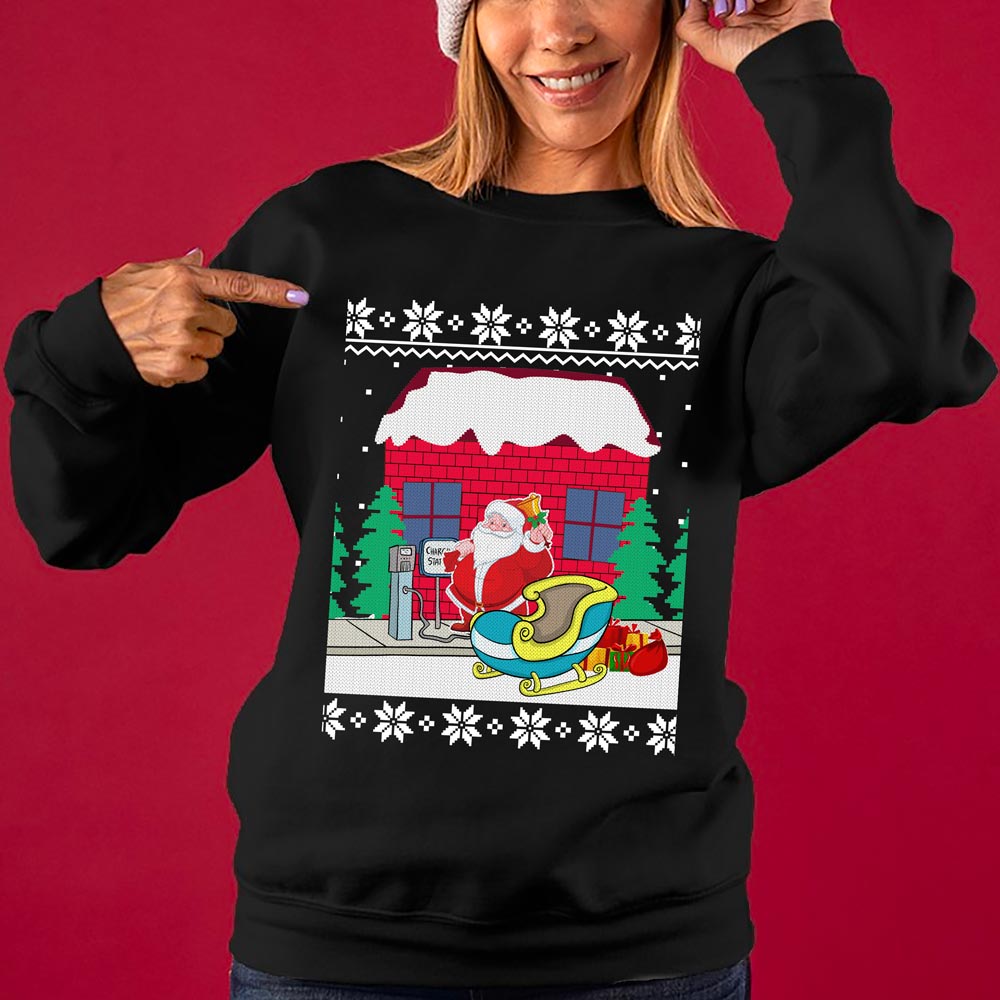 Funny Santa Sleigh Station Women's Ugly Christmas Sweater