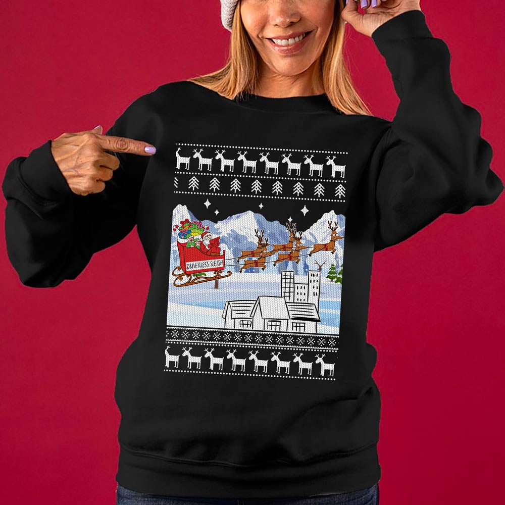 Driverless Sleigh Santa Women's Ugly Christmas Sweater
