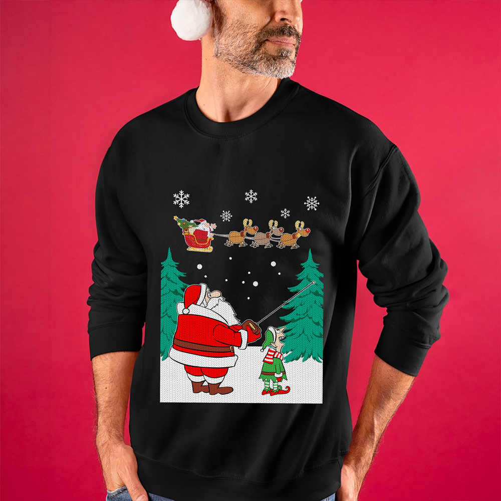 Funny Santa Elf Ugly Christmas Sweaters for Men