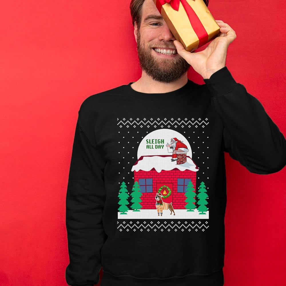 Sleigh All Day Santa Dog Men's Ugly Christmas Sweater