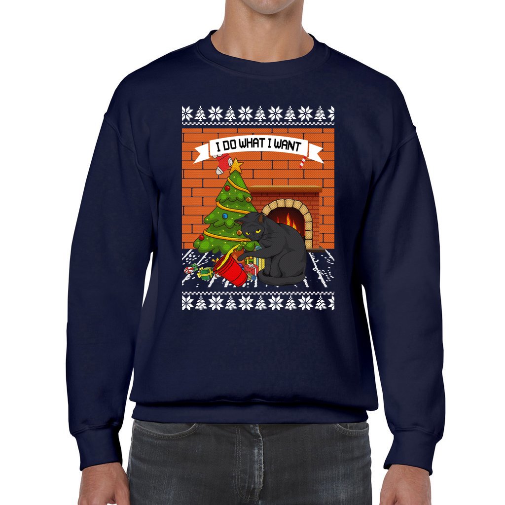 Mischievous Black Cat Ugly Christmas Sweater - Image 7
