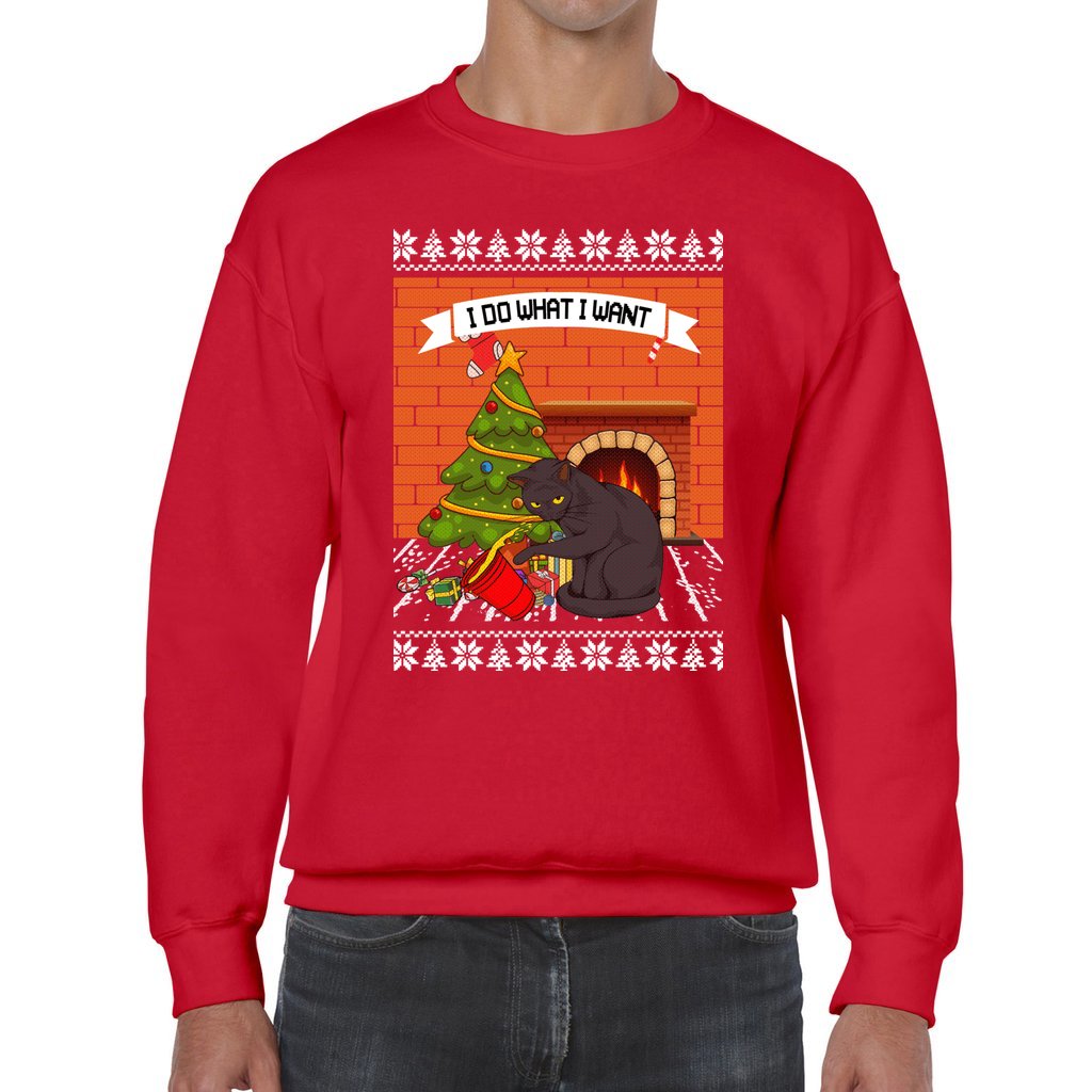 Mischievous Black Cat Ugly Christmas Sweater - Image 4
