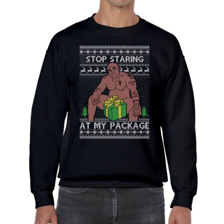 Stop Staring At My Package Barry Wood Men's Ugly Sweater