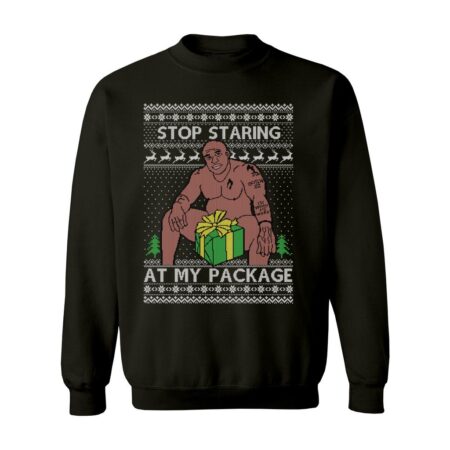 Stop Staring At My Package Barry Wood Women's Ugly Sweater