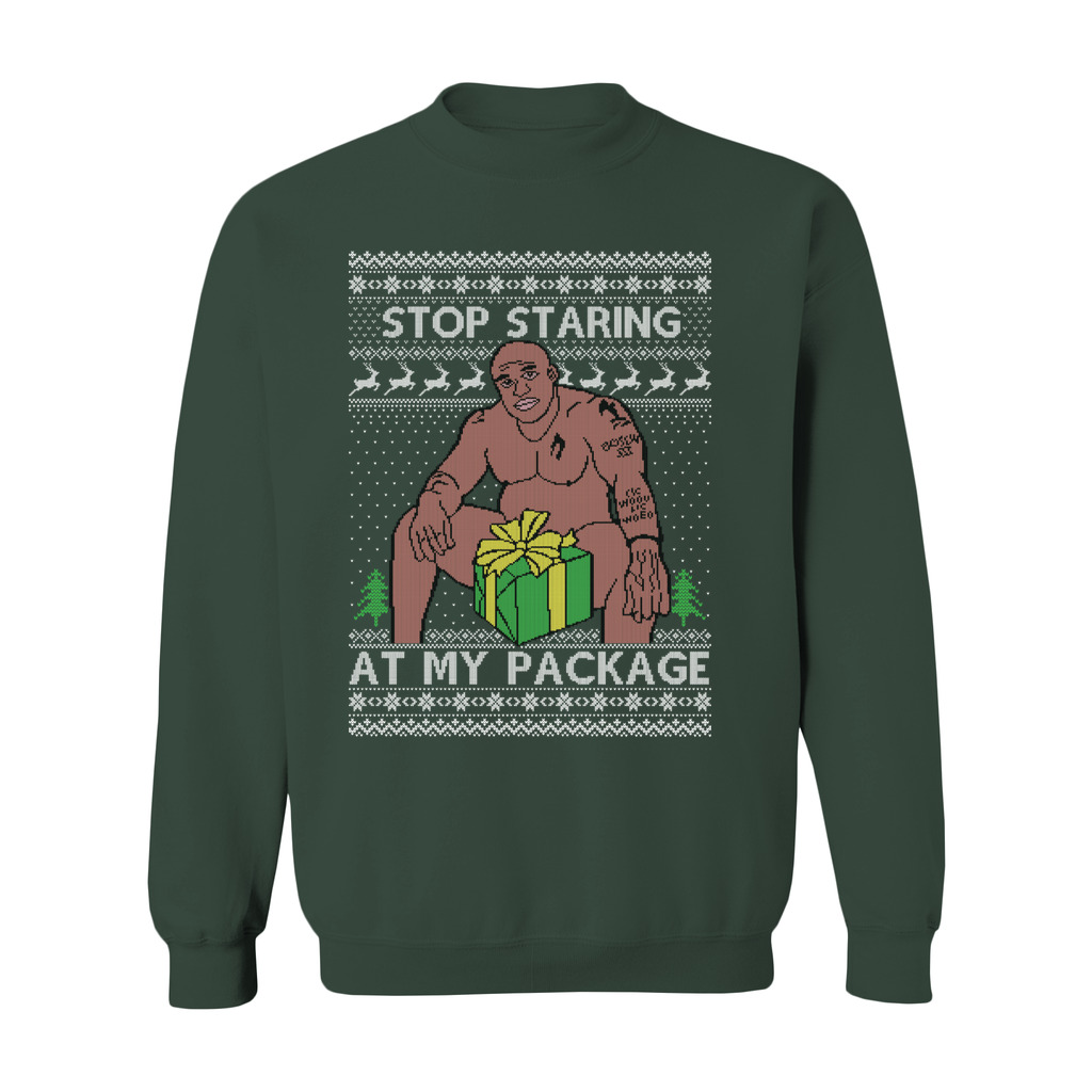 Stop Staring At My Package Barry Wood Women's Ugly Sweater - Image 7