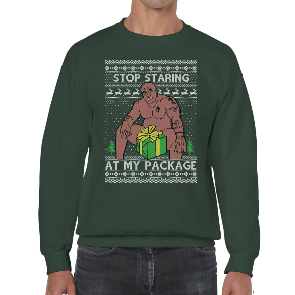 Stop Staring At My Package Barry Wood Ugly Sweater - Image 7