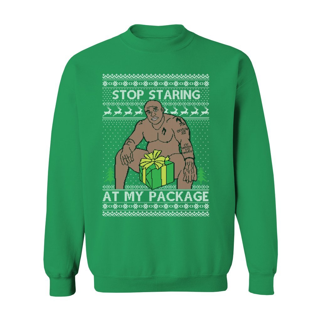 Stop Staring At My Package Barry Wood Women's Ugly Sweater - Image 4