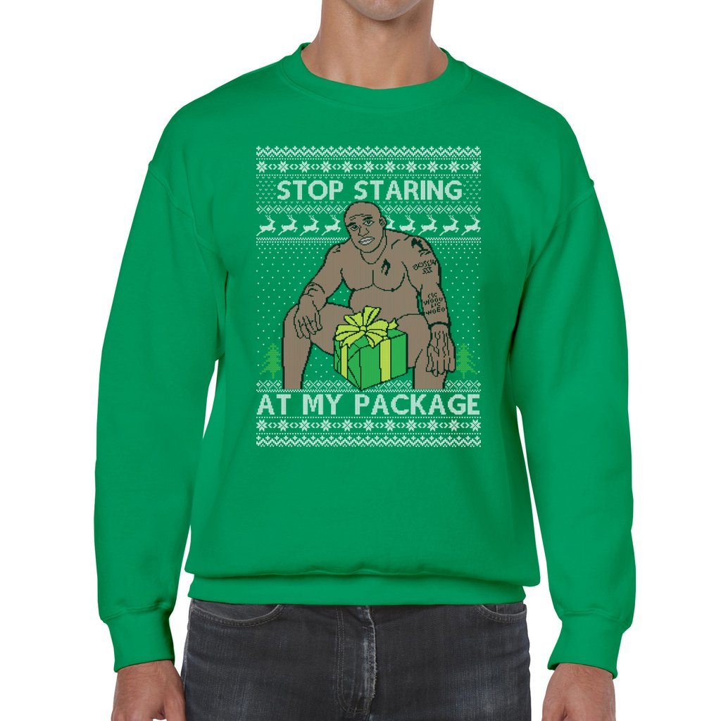 Stop Staring At My Package Barry Wood Ugly Sweater - Image 4
